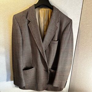 Vintage Nieman Marcus Envoy Tan Wool Navy Plaid Blazer